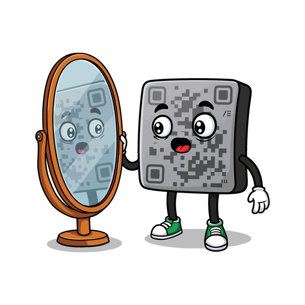 Surprised QR Code Clipart Looking in Mirror vector