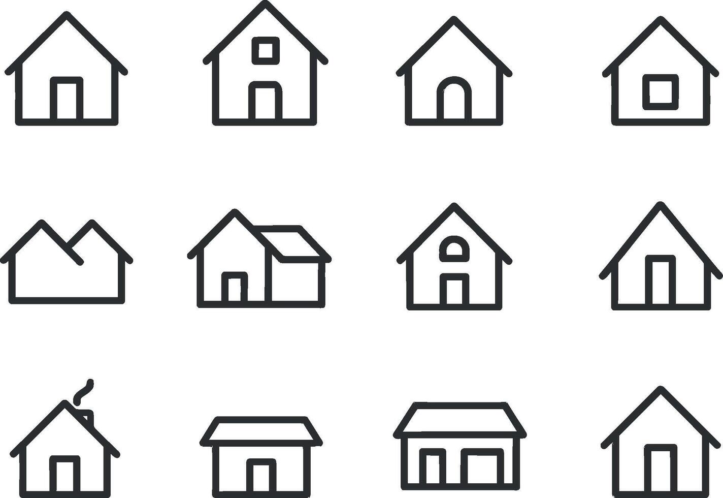 Collection of illustration line icons depicting various house designs for architecture and home design concepts vector
