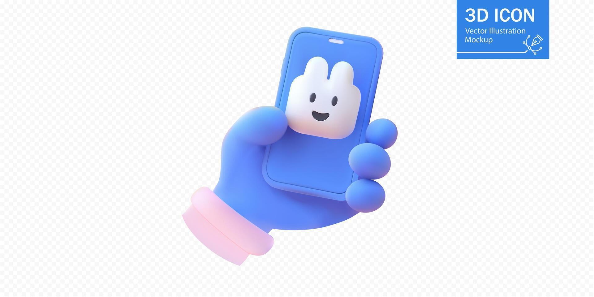 3D icon phone with cute character vector