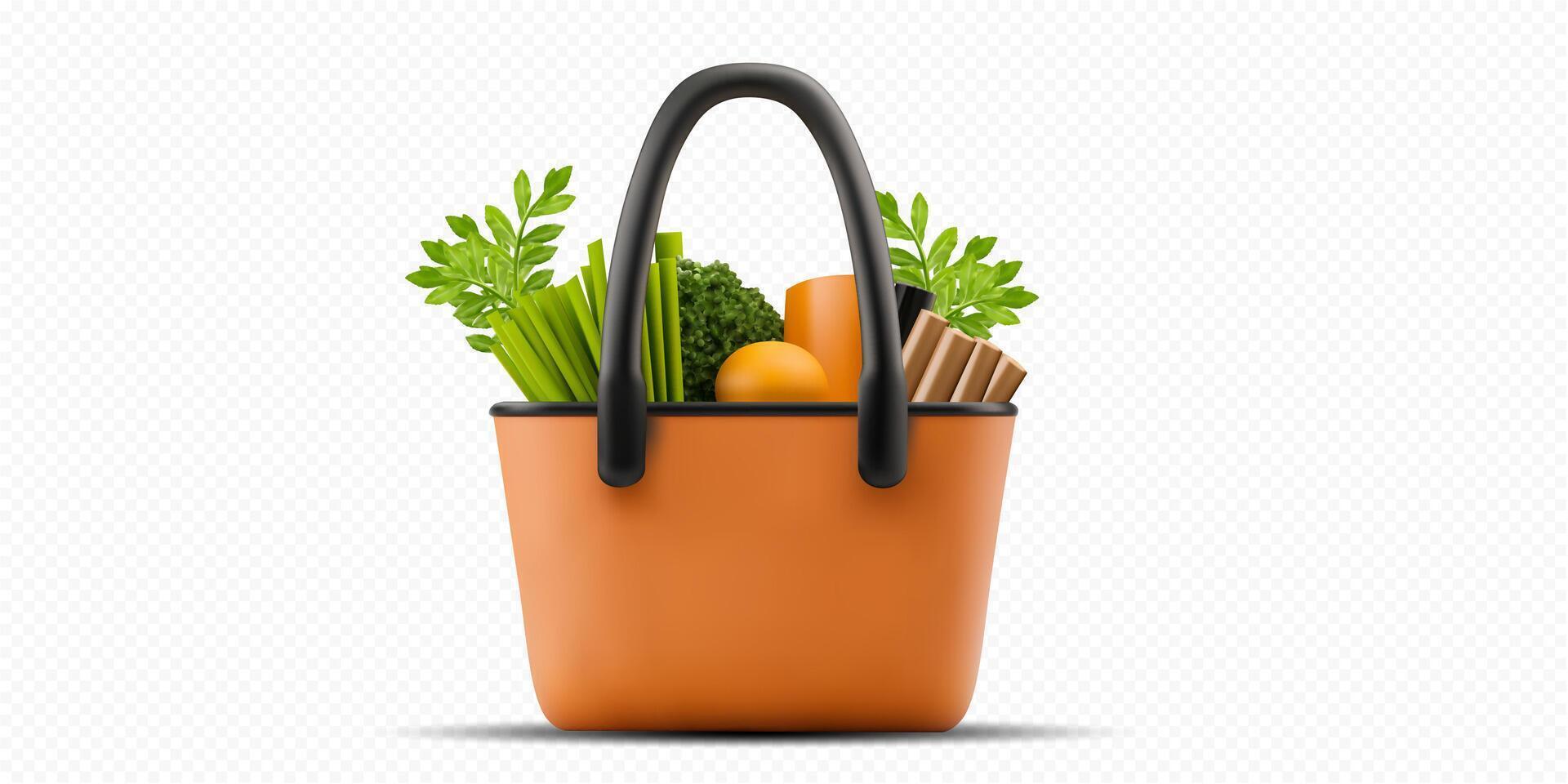 orange tote bag with fresh vegetables vector