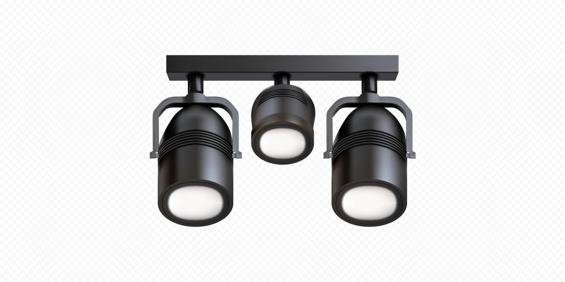 Black ceiling spotlights on a fixture vector