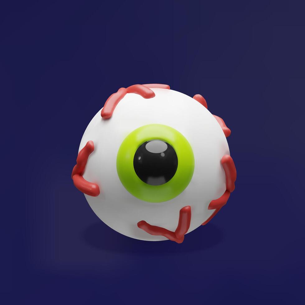 3d eye with red veins. Three-dimensional illustration. Halloween eyeball candy decoration. Graphic symbol of holiday. October creepy monster celebration. Spooky party design. Medicine anatomy vector