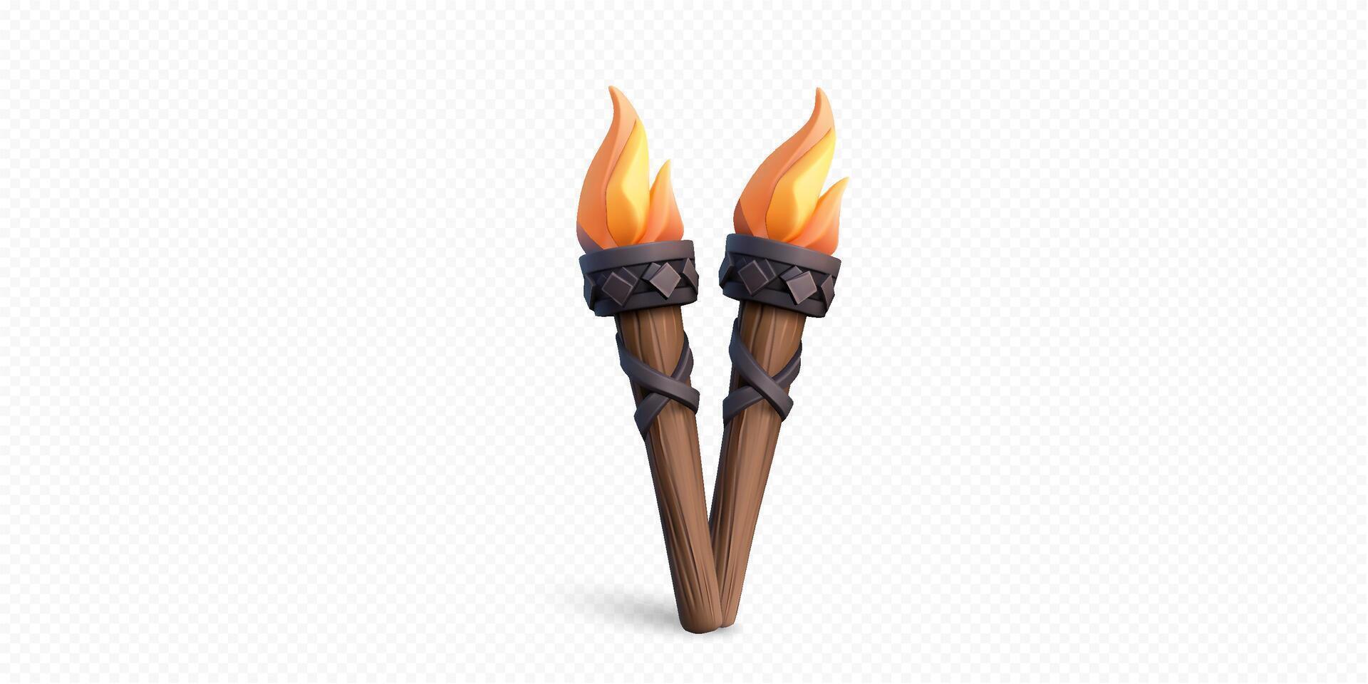 two flaming torches burning brightly vector
