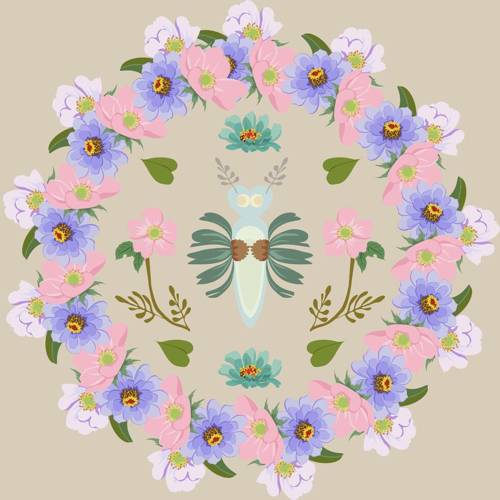 Floral wreath with butterfly in center vector