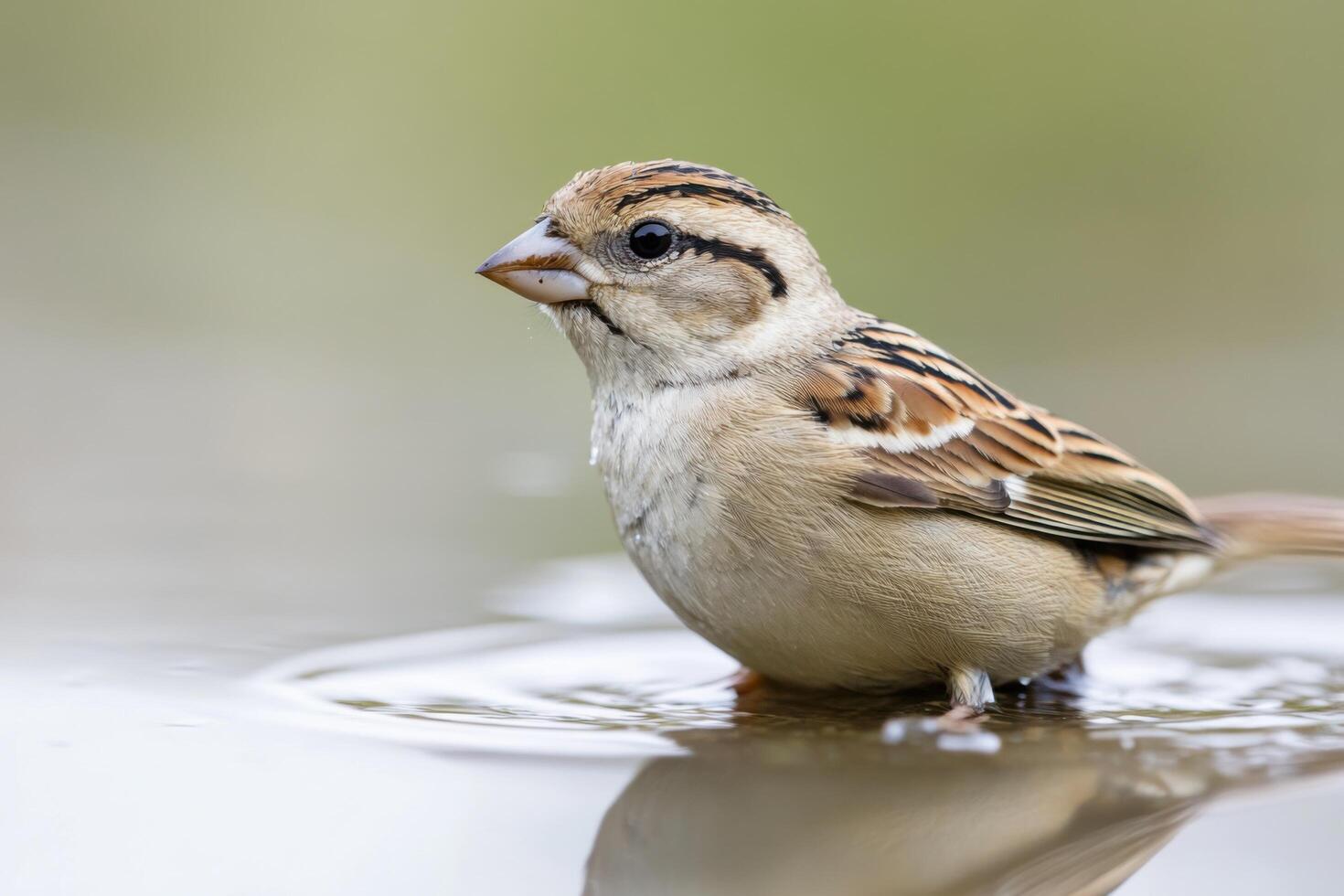shot of a small sparrow bird enjoying a refreshing bath in a puddle of water. The image showcases the birds delicate feathers and photo