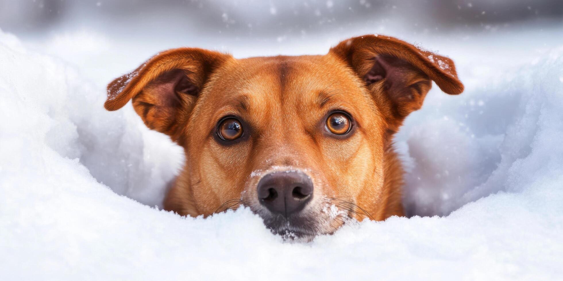 Adorable Dog Playing in the Snow A Winter Wonderland Portrait. This heartwarming image captures a cute canine enjoying the winter photo