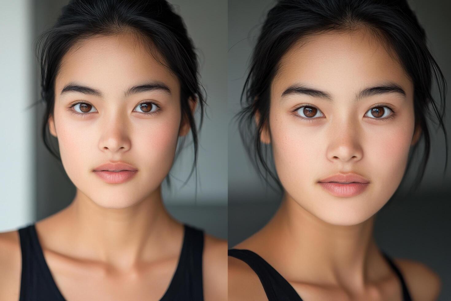 Stunning Portrait of a Young Asian Woman. Captivating Gaze and Flawless Skin. High Fashion Beauty Photography. photo