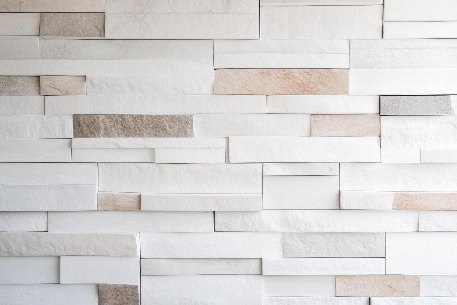 White Stone Wall Texture Modern Architecture Background. Beige and Grey Brickwork Pattern for Interior and Exterior Design, Home Decor, and Construction Projects. photo