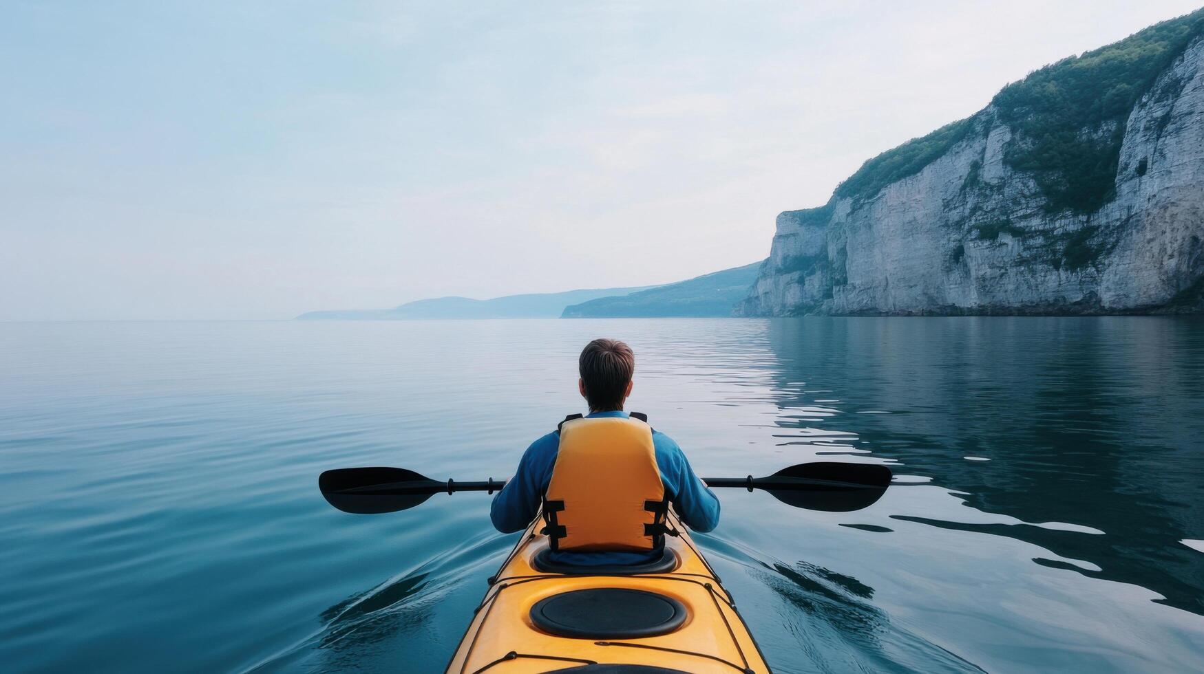 Serene Kayaking Experience amidst Majestic Cliffs and Tranquil Water photo