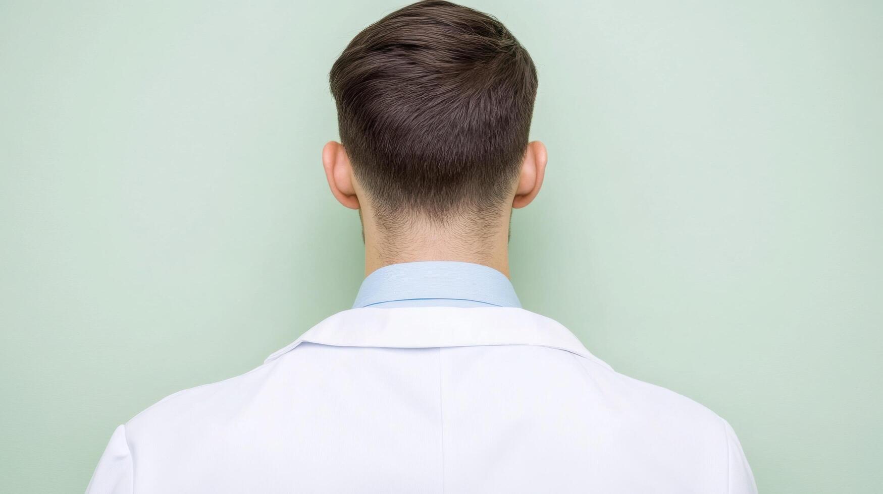 Professional Man in White Coat Back View. Formal Portrait. Simple Minimalist Style. photo