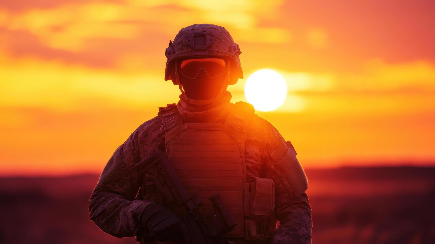 Silhouette of a Soldier at Sunrise, A Powerful Moment of Duty photo