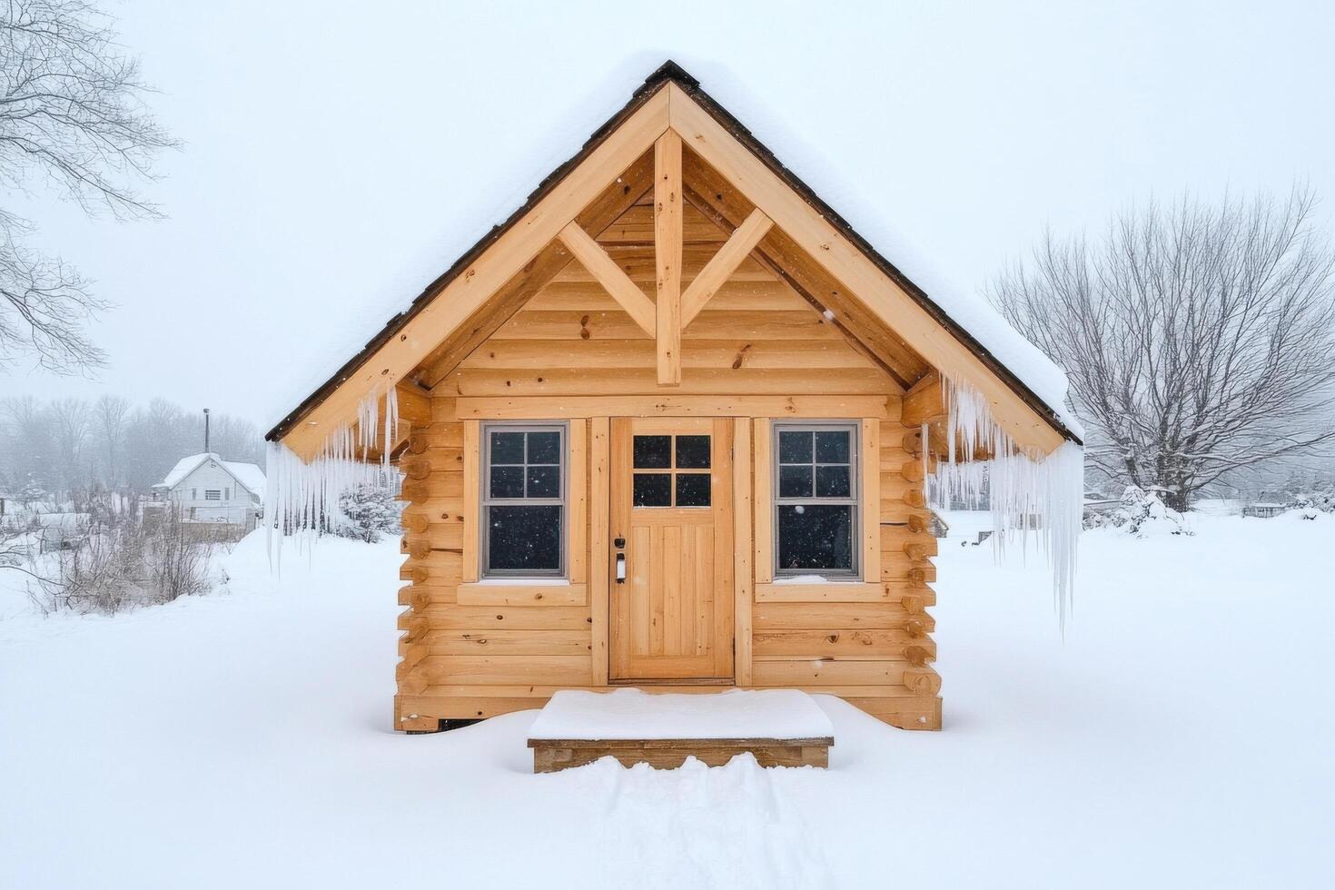 A Quaint Log Cabin in a Snowy Landscape photo