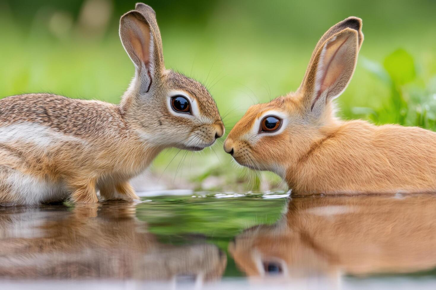 Two Rabbits in a Pond, Nature's Embrace photo