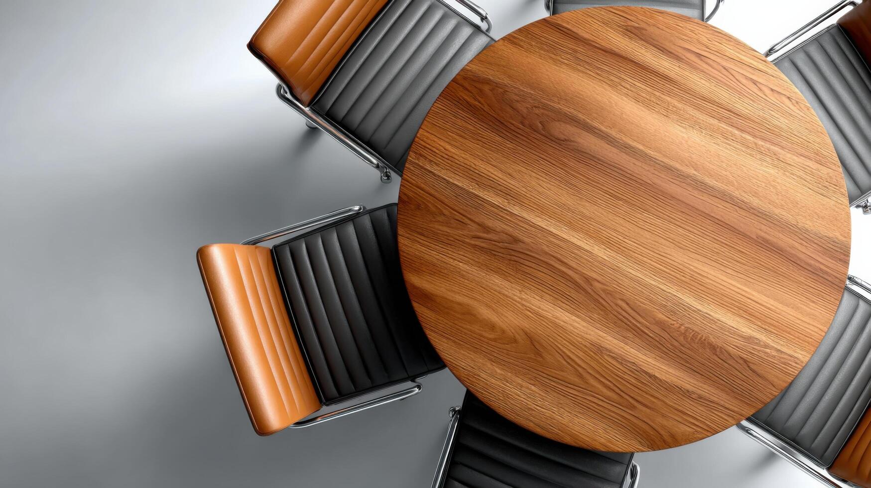 Round Wooden Conference Table with Leather Chairs Modern Office Design photo
