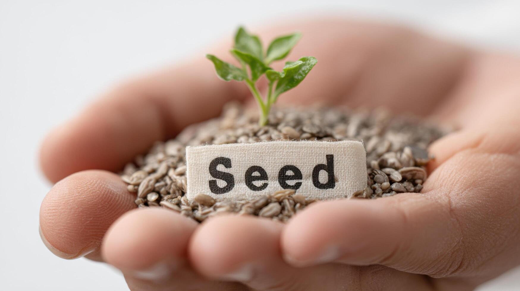 Tiny Seedling in a Handful of Seeds A Symbol of Growth and Nature photo