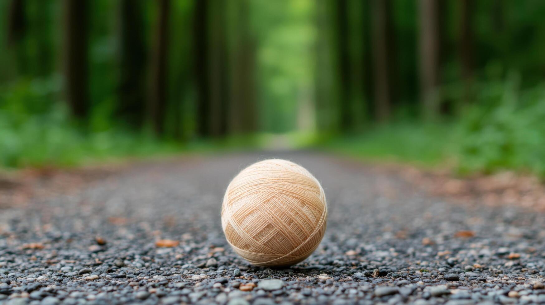 Beige Yarn Ball in a Forest Path A Peaceful Craft Moment photo