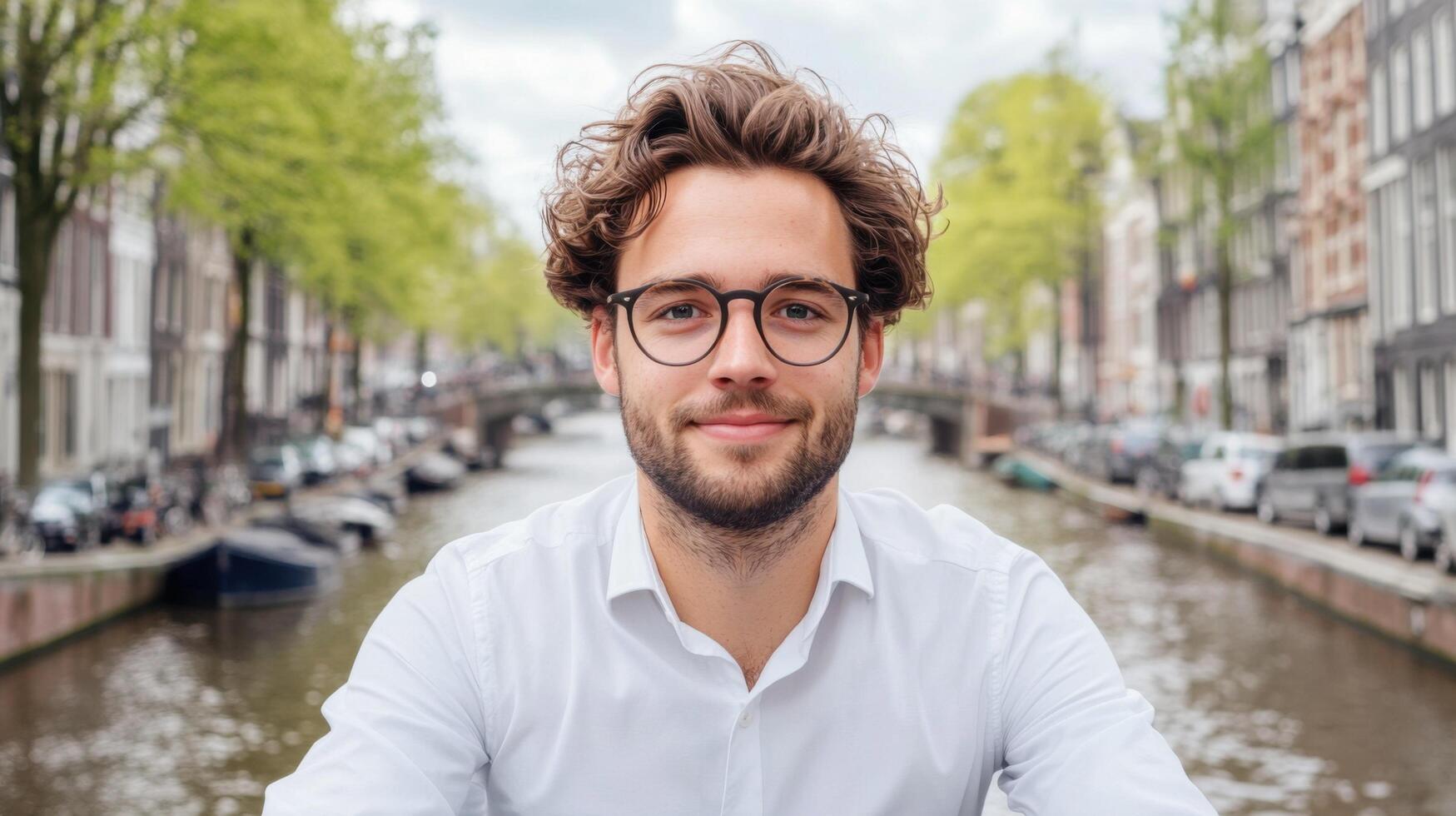 Portrait of a Man in a City Setting by a Canal photo