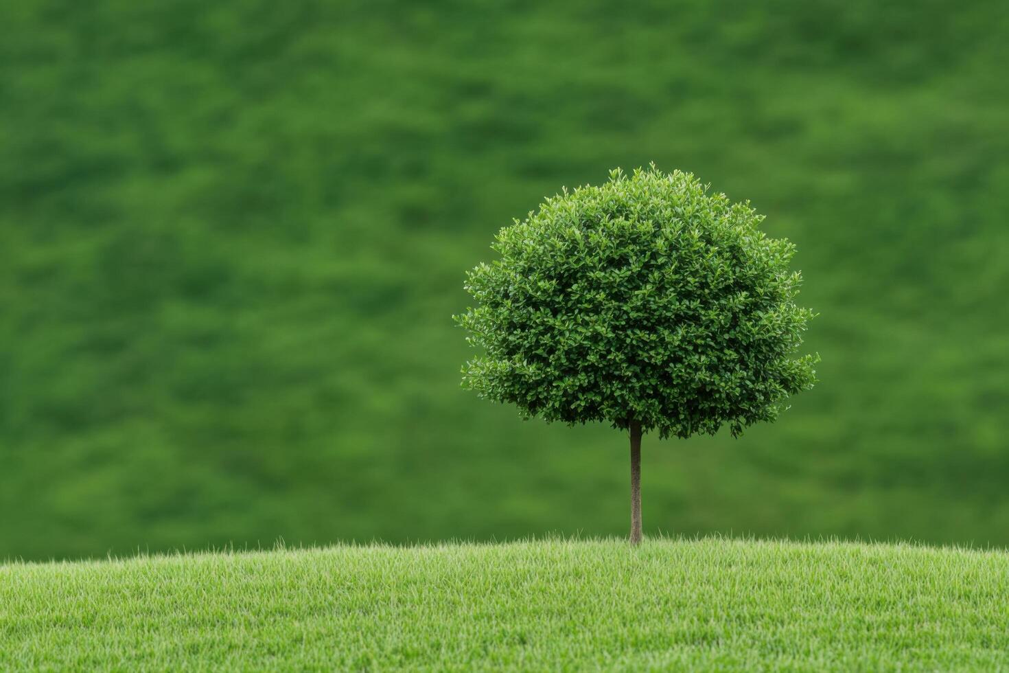Serene Green Tree in Lush Landscape. A Peaceful Nature Scene. photo