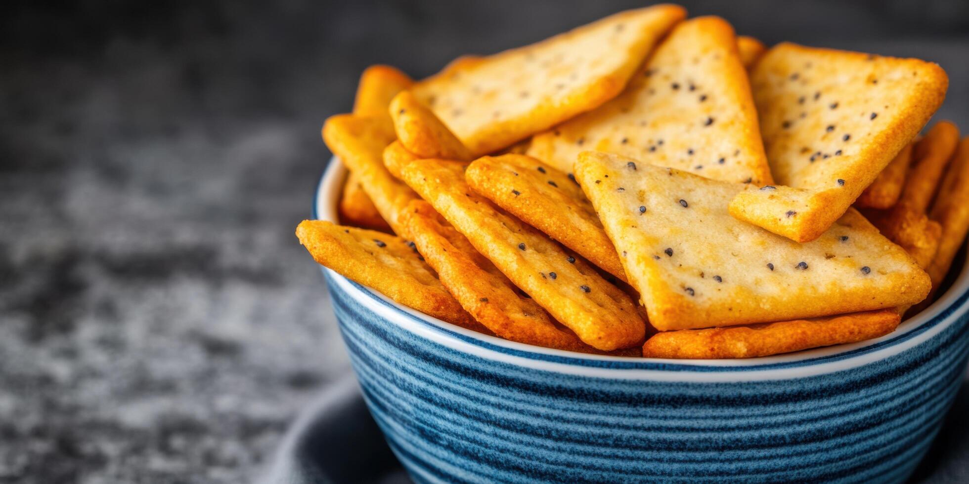 Crispy Triangle Crackers in a Blue Bowl A Delicious Snack photo