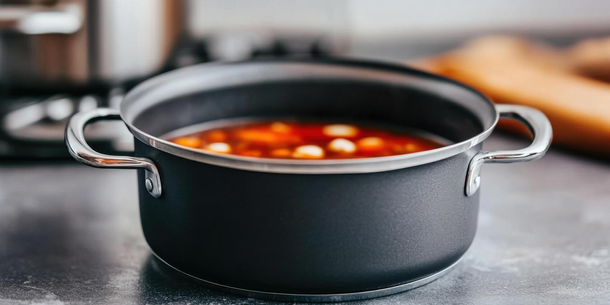 Hearty Soup Simmering in a Stylish Pot photo