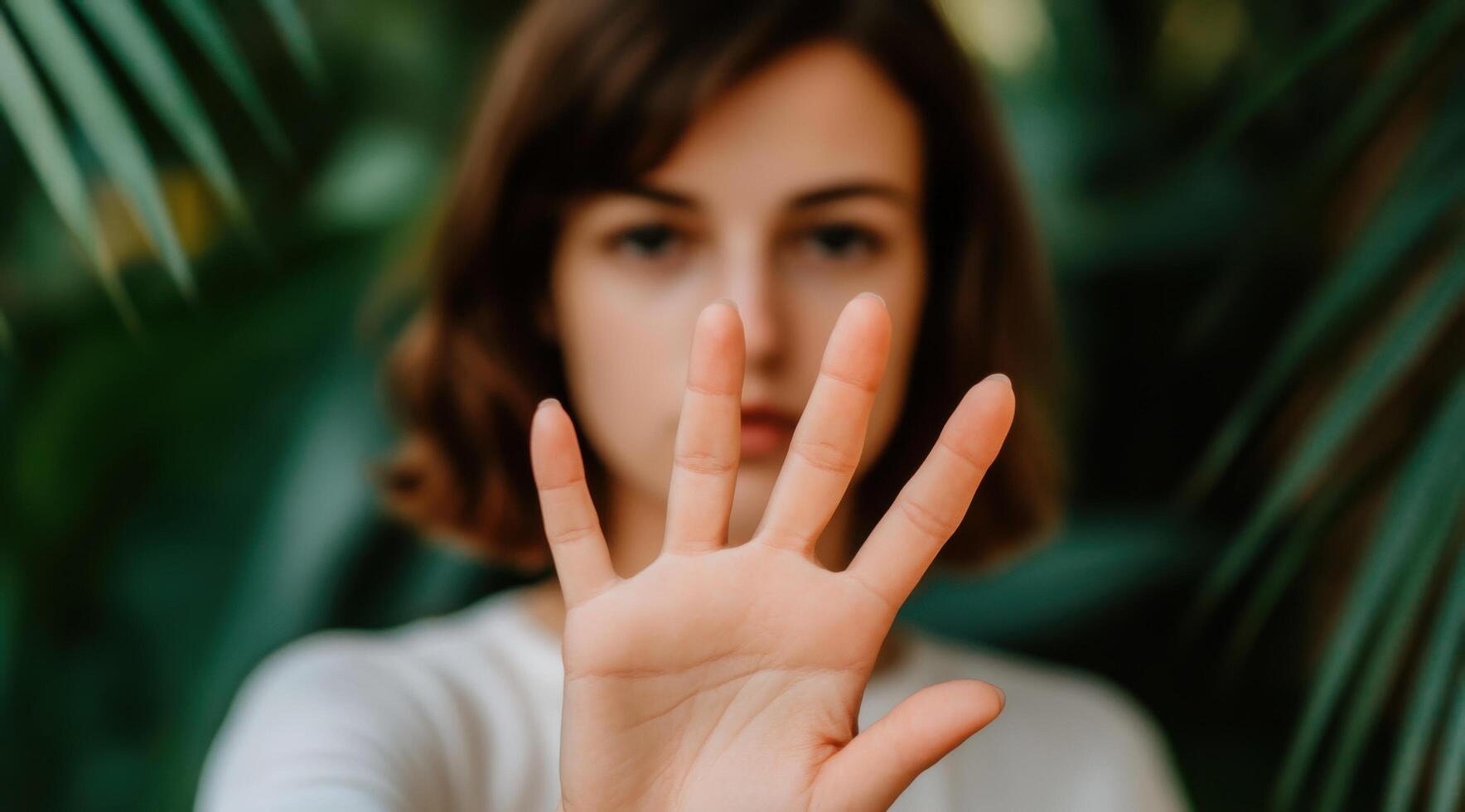 Woman's Hand Showing Stop Gesture A Powerful Image of Refusal, Rejection, and Self Protection photo