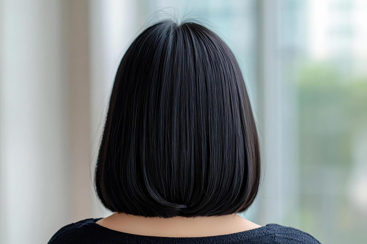 Stunning Black Bob Hairstyle A Smooth, Sleek, and Elegant Look for Women. This image showcases a woman's gorgeous, healthy, shiny photo