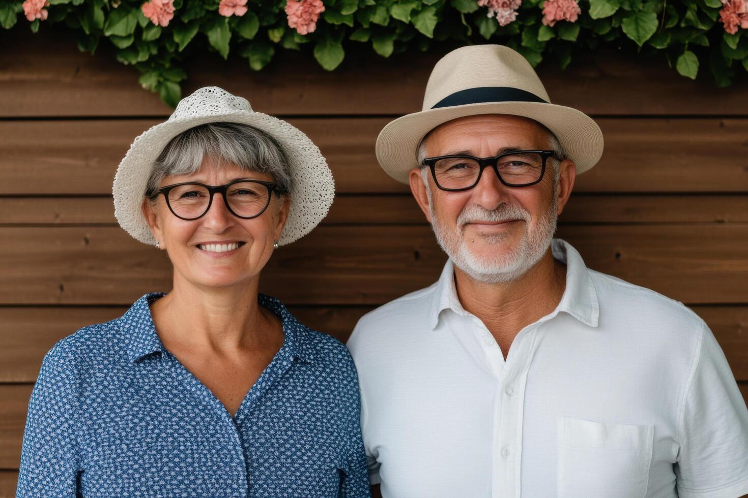 A Portrait of a Happy Elderly Couple Smiling Joyfully, Embracing Retirement and Enjoying Life Together. A Symbol of Love, Contentm photo