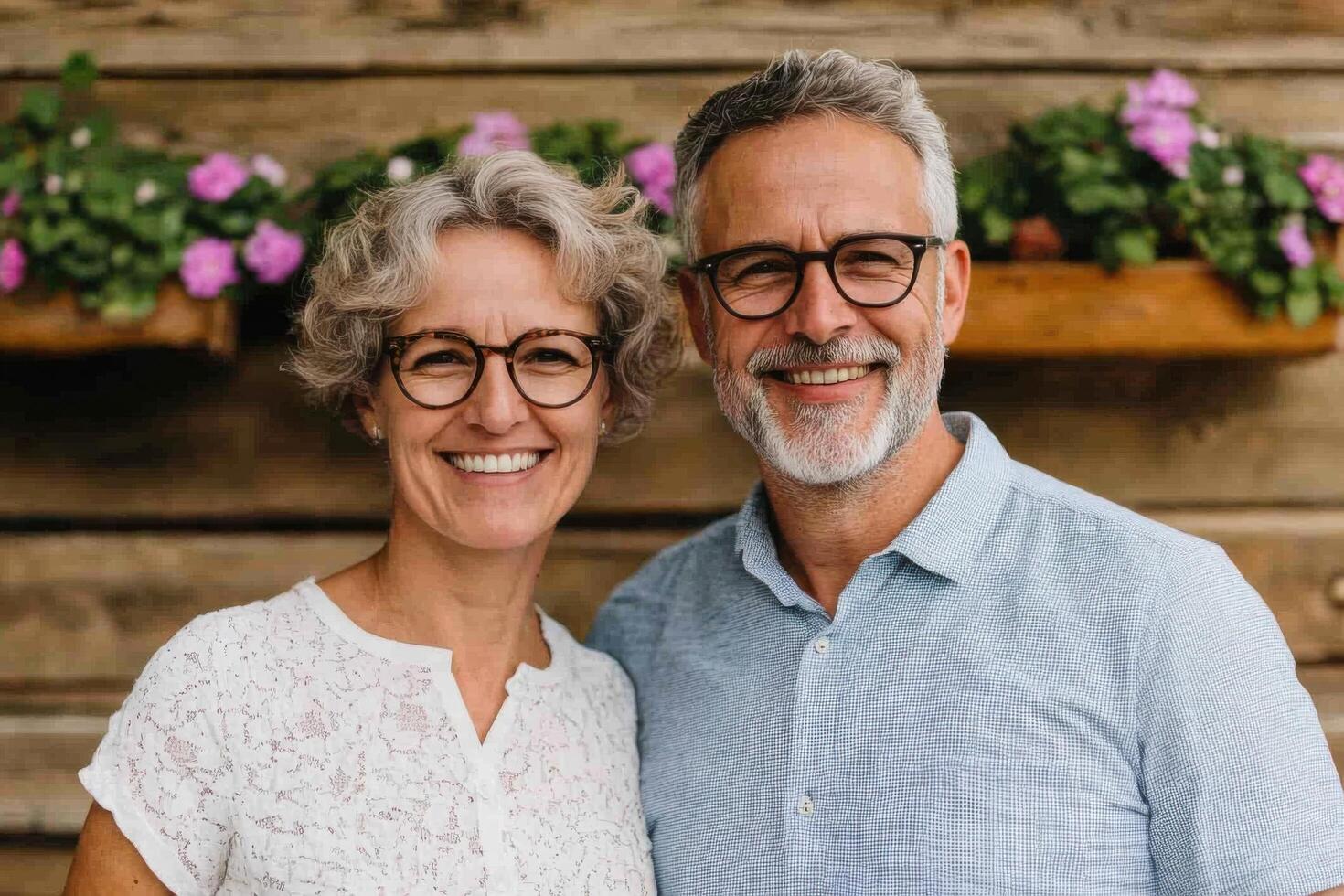 Portrait of a Happy Senior Couple Smiling Together, Enjoying Retirement and a Peaceful Life. A Symbol of Love, Partnership, and Co photo