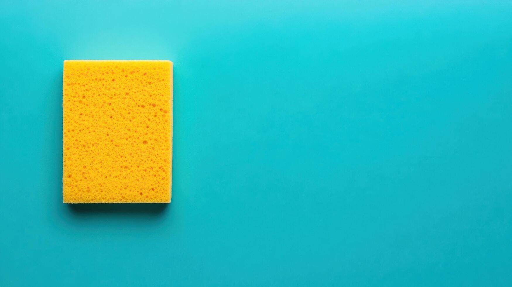Vibrant Yellow Cleaning Sponge on a Turquoise Background A Minimalist Image Representing Cleanliness and Domestic Chores. Ideal fo photo