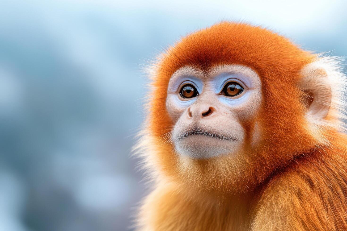 Golden Snub nosed Monkey Portrait A Captivating of this Rare and Precious Primate in its Natural Habitat. Discover the Beauty and photo