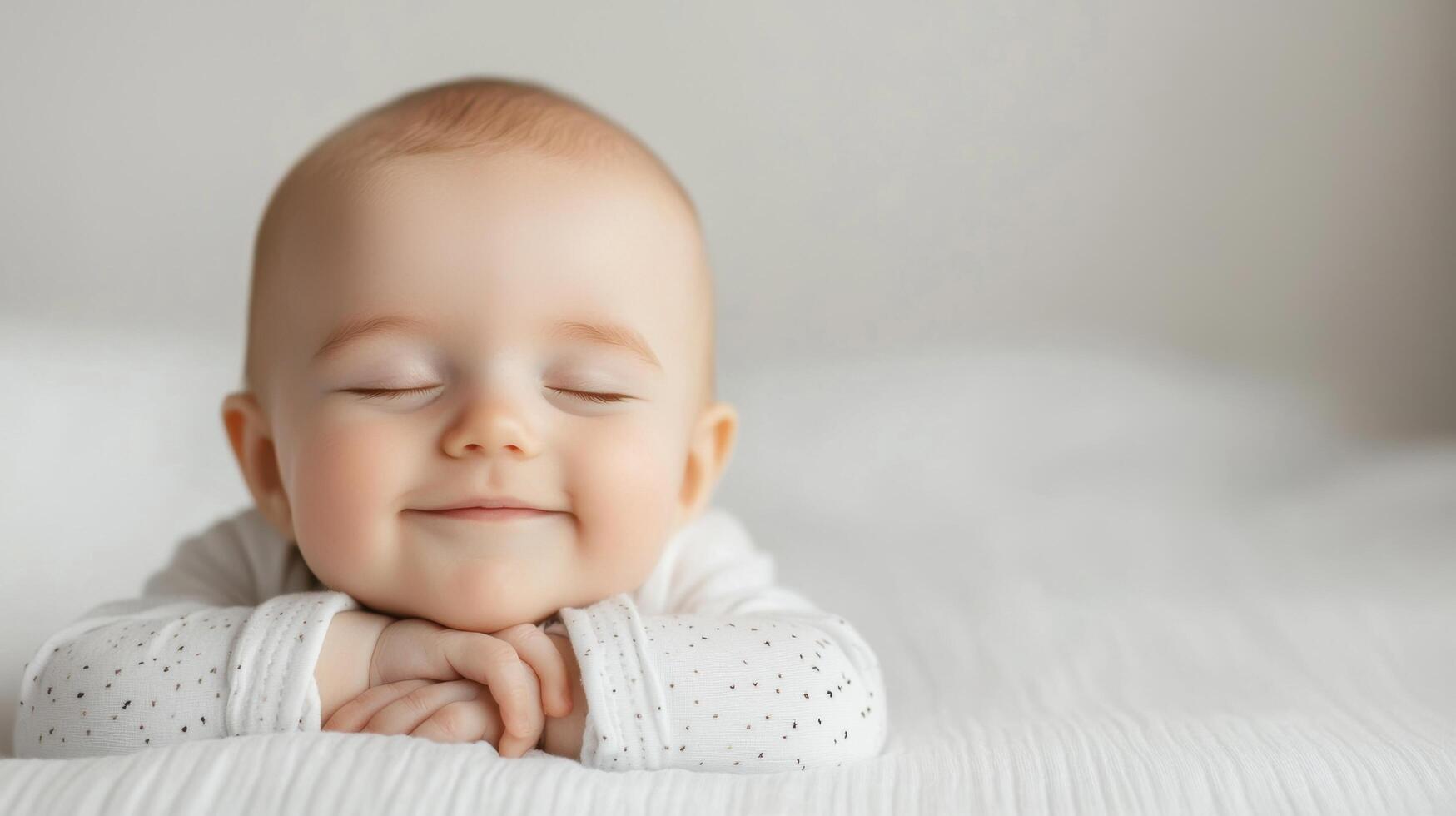 Sweet Dreams of Innocence A Precious Baby's Peaceful Slumber. This heartwarming image captures the serene beauty of a sleeping inf photo