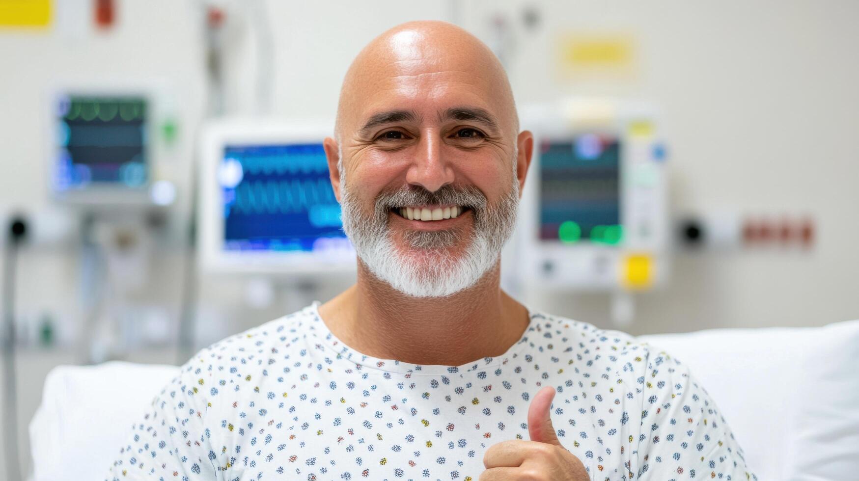 A Happy Patient Giving Thumbs Up in Hospital, Recovering Well. Positive Healthcare, Medical Treatment, Recovery, Wellness, Wellbei photo
