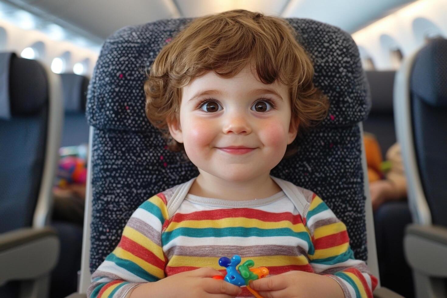 Adorable Toddler on Airplane A Sweet Journey. This heartwarming image captures a happy child enjoying an airplane ride, showcasing photo