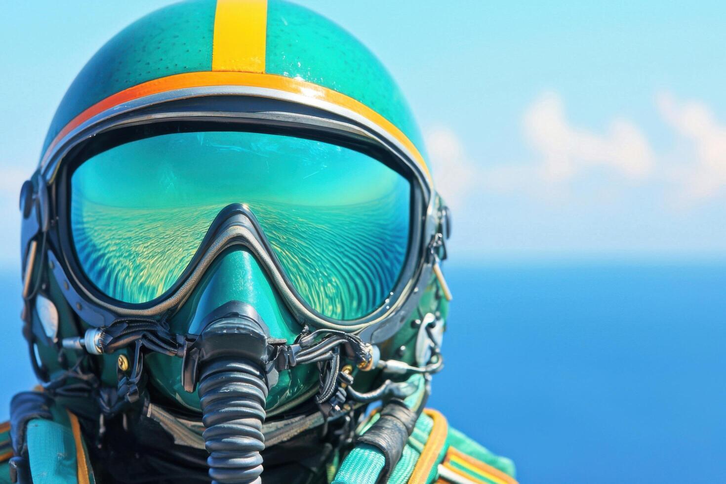 High Flying Adventure A Pilot's View from Above. Breathtaking aerial perspective, capturing the vast ocean and clear skies. The pi photo