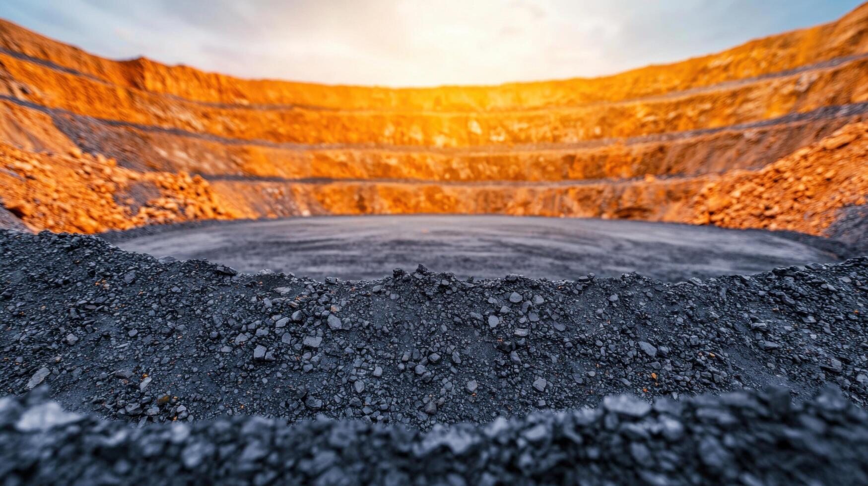 Open Pit Mining Quarry A Glimpse into the Heart of Industrial Extraction, Revealing the Raw Beauty of Geological Formations and th photo