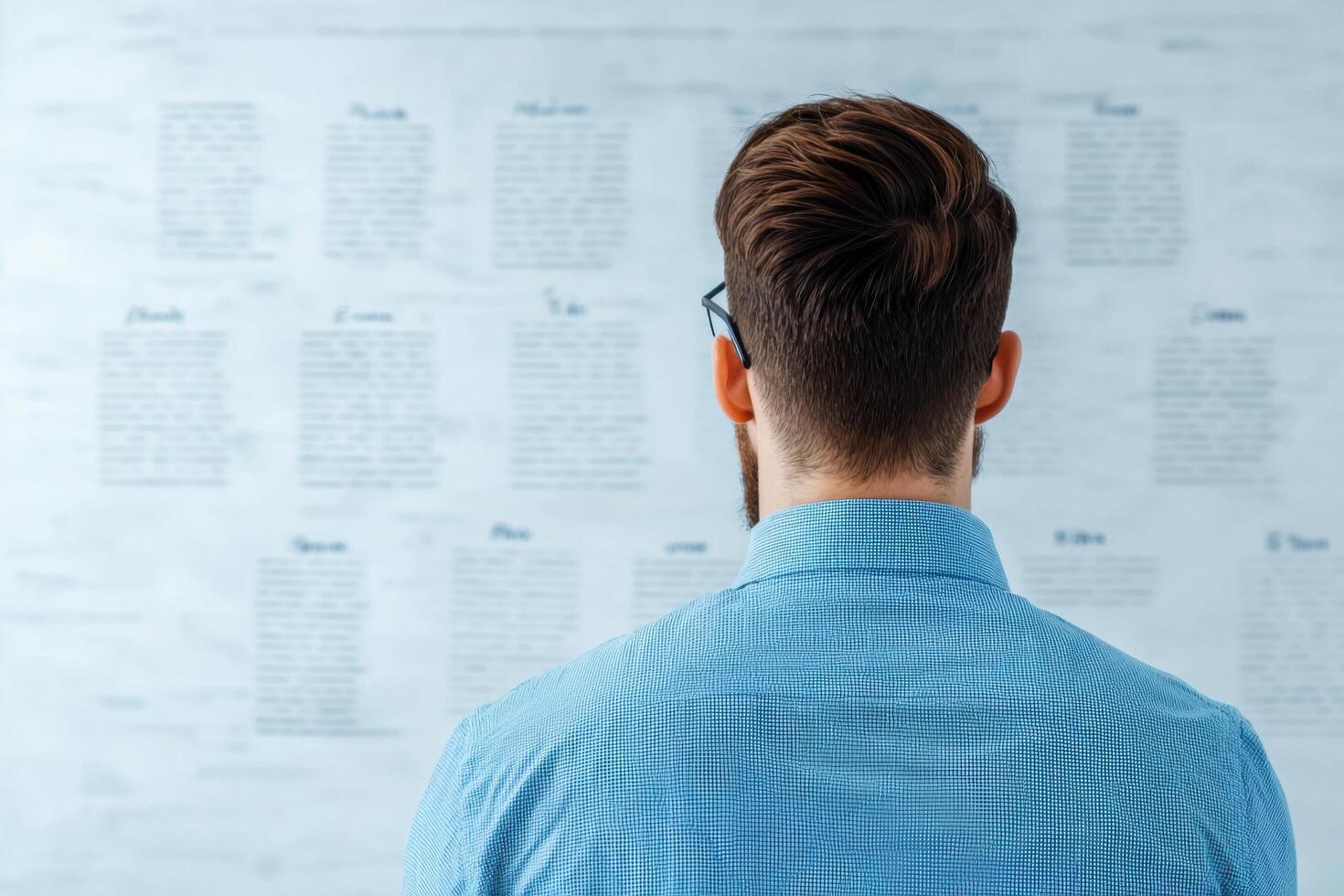 Focused businessman reviewing important documents, making critical decisions, planning business strategy, analyzing data and repor photo