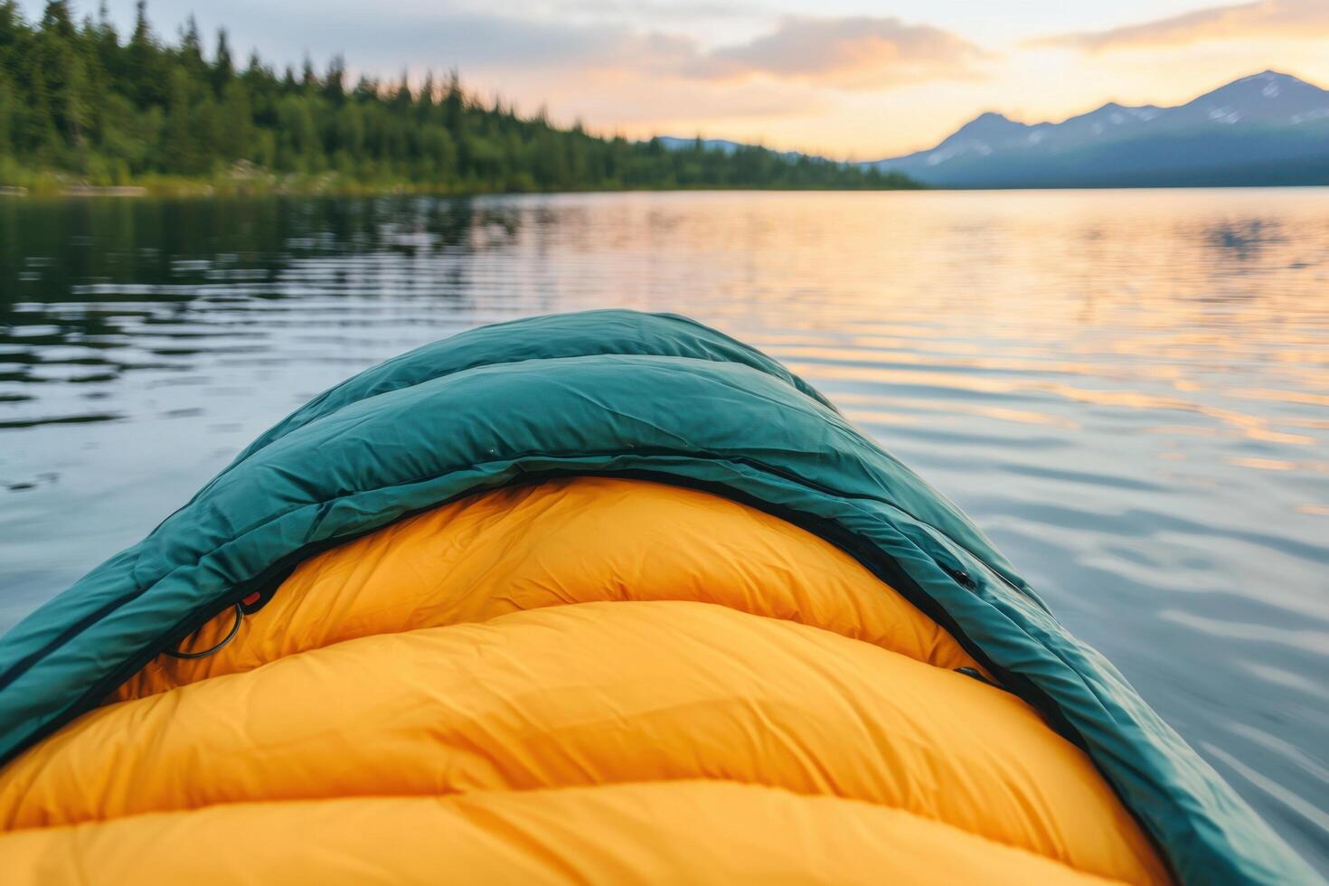 Camping on a Calm Lake A Peaceful Sunrise Adventure. Escape to nature's tranquility with this stunning landscape view. Perfect for photo