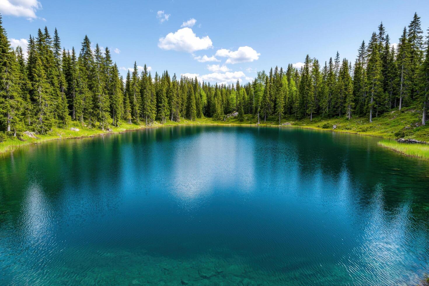 Stunning Turquoise Lake nestled in a lush green forest. Serene landscape, perfect for travel and nature lovers. Discover tranquili photo