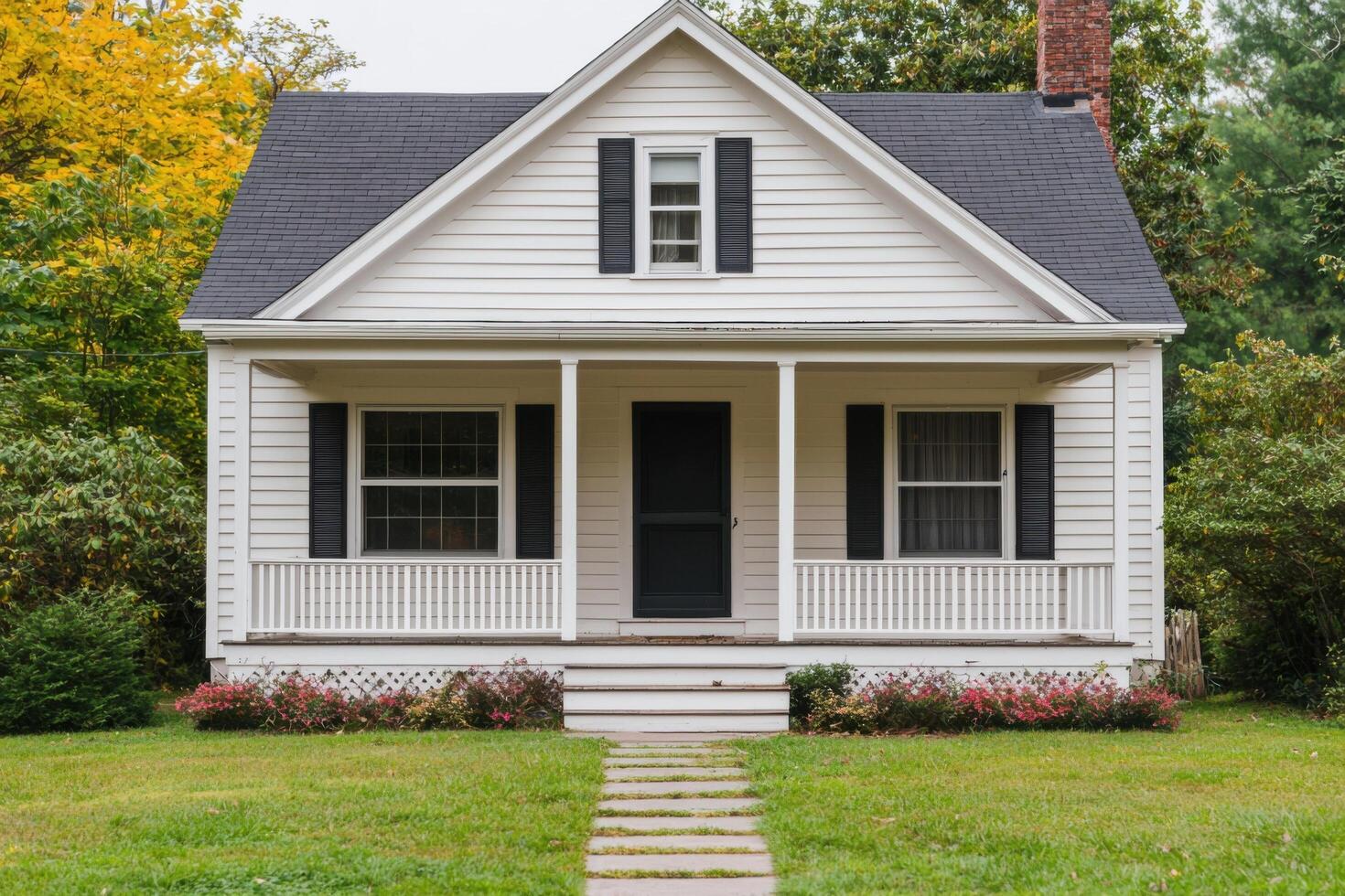 Alluring White House Exterior Classic American Home Architectural Design, Perfect for Real Estate and Homeowners. Charming Porch, photo