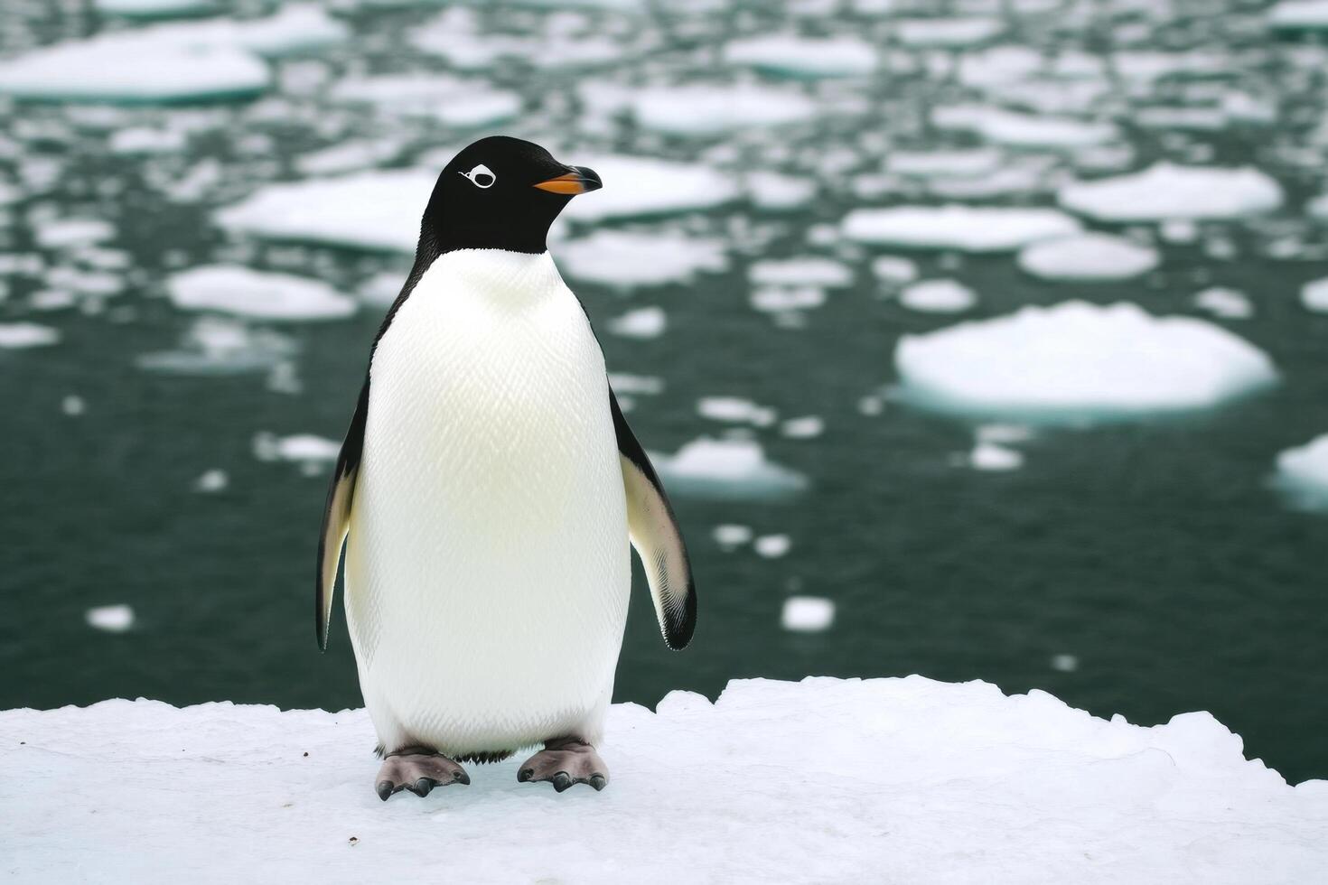 Majestic Emperor Penguin on Antarctic Ice A Stunning Wildlife Scene. Discover the beauty of this Antarctic bird in its natural hab photo