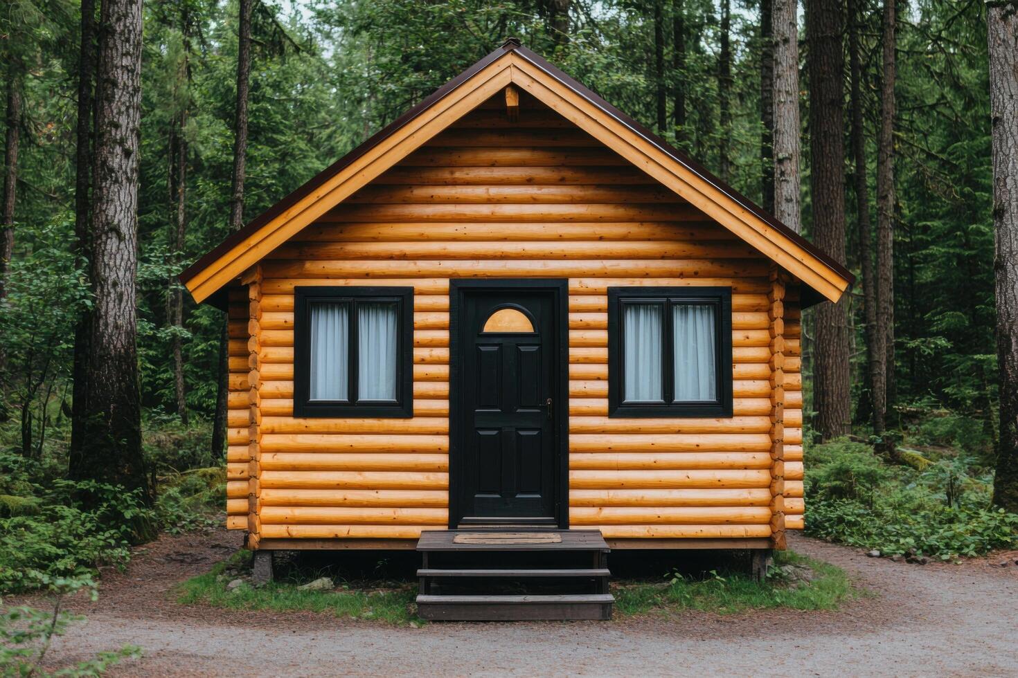 Secluded Log Cabin in the Forest A Peaceful Nature Escape. Perfect for a relaxing vacation, this charming wooden cabin offers tra photo