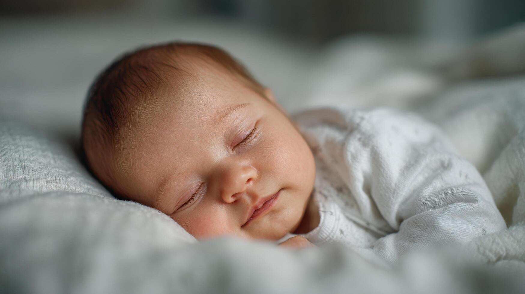 Sweet Dreams A Tender Image of a Sleeping Baby. This heartwarming photograph captures the serenity of a peaceful infant, showcasin photo