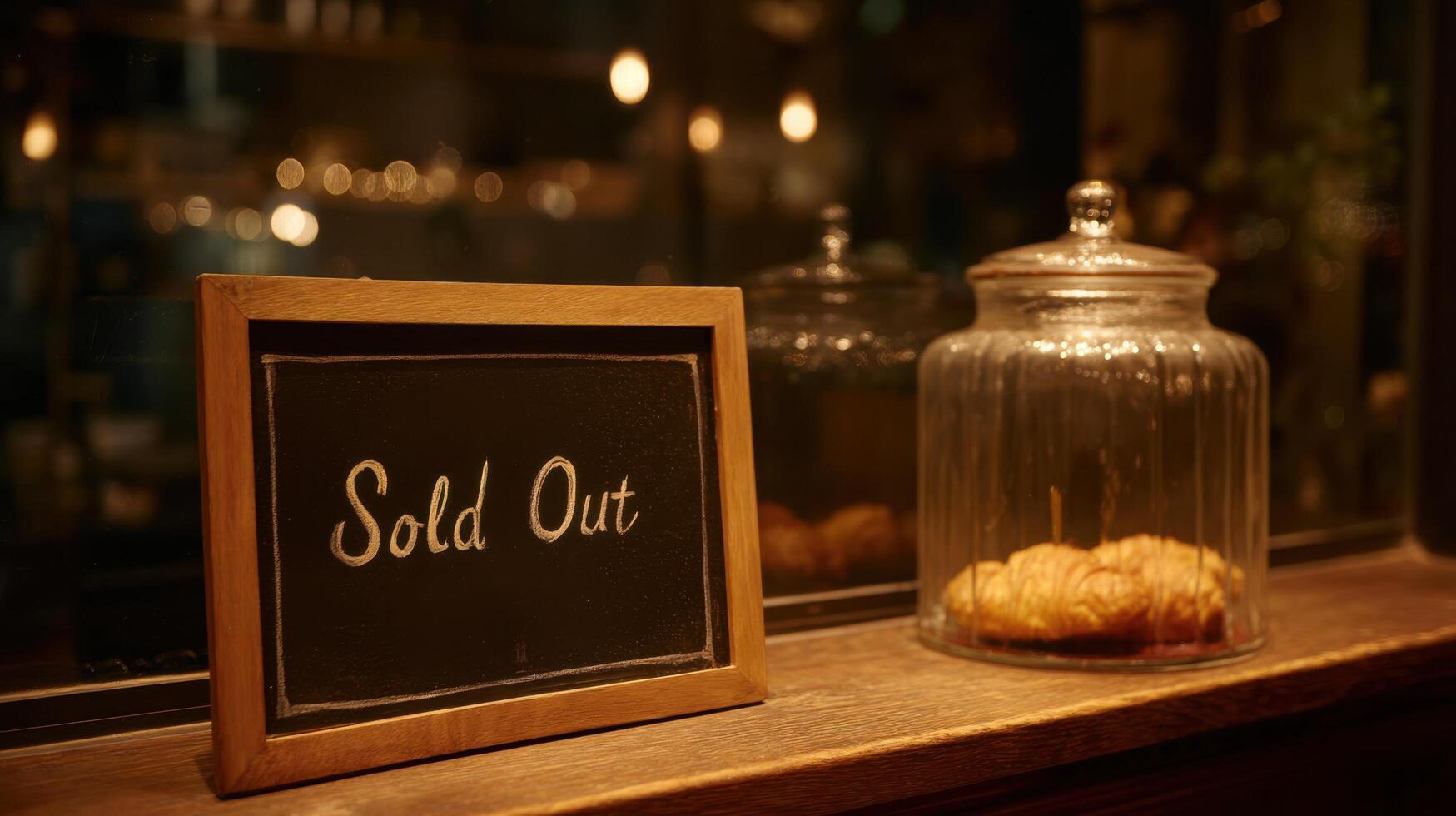 Sold Out Croissants at a Cozy Bakery Delicious Pastries, Warm Lighting, and a Charming Atmosphere. This image captures the essence photo