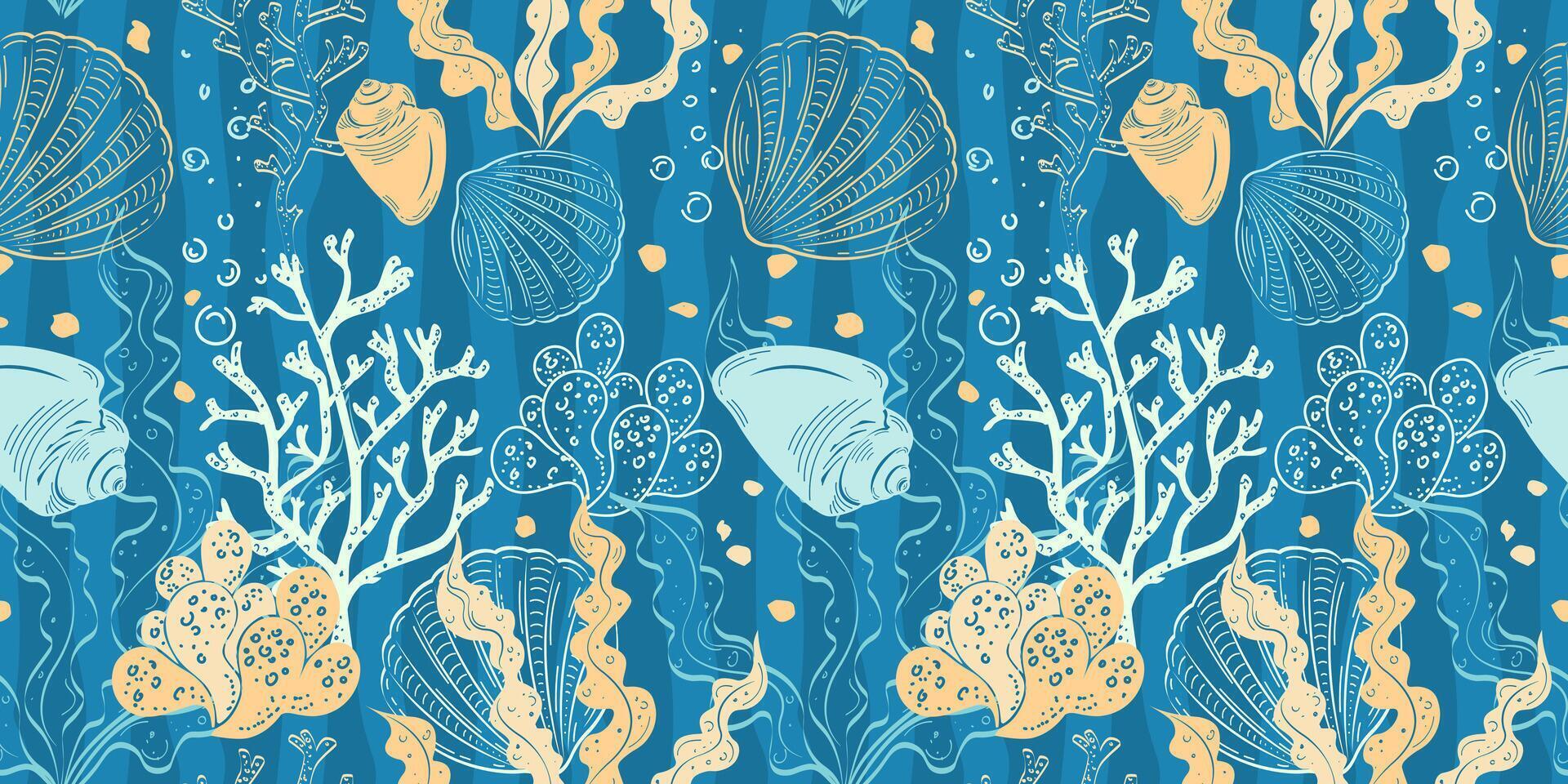 Seashell and coral pattern design vector