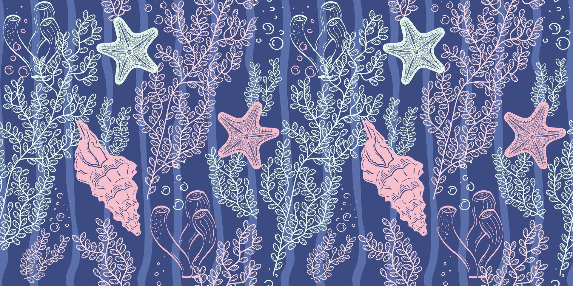 Underwater pattern with sea creatures vector