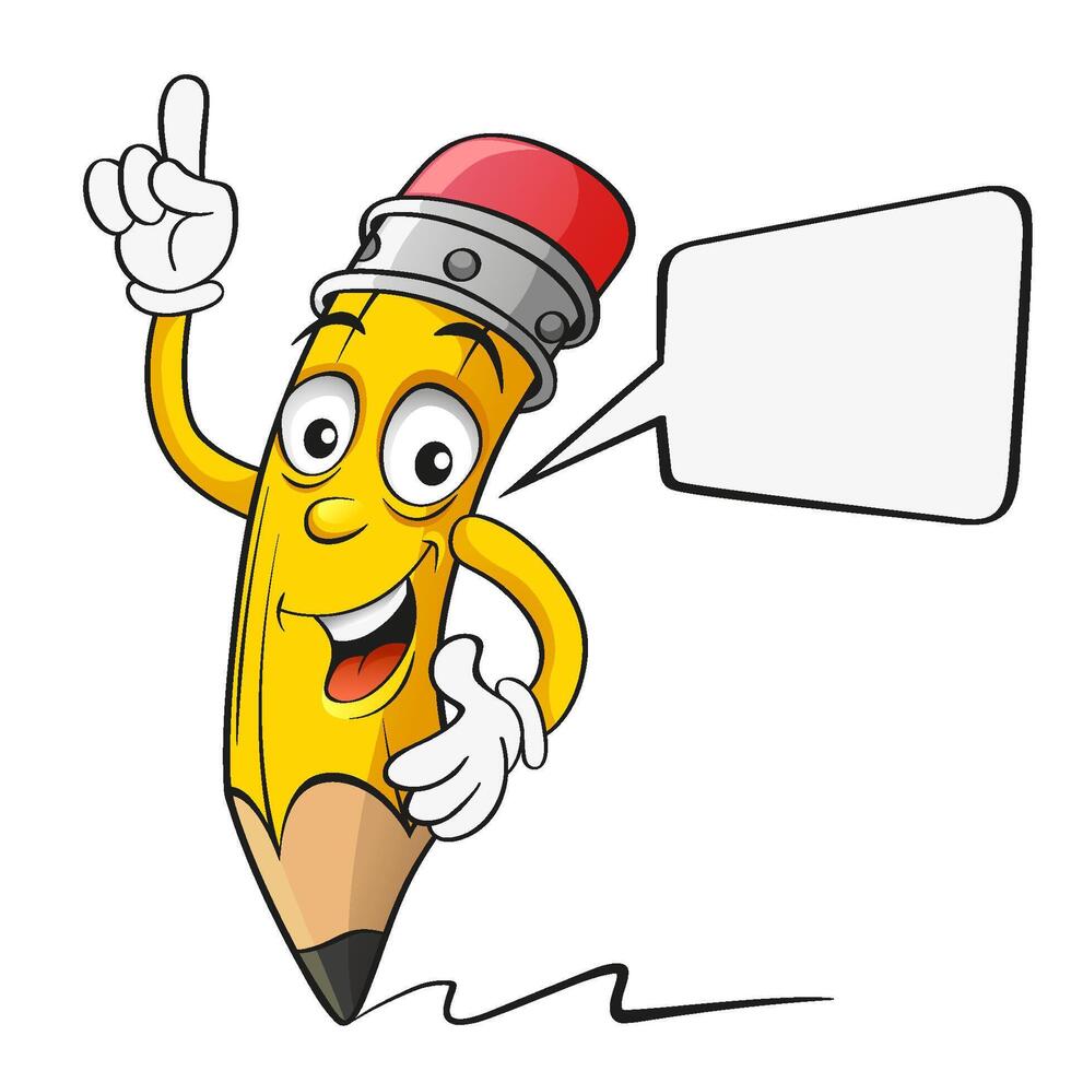 Cartoon pencil with a raised finger and speech bubble vector