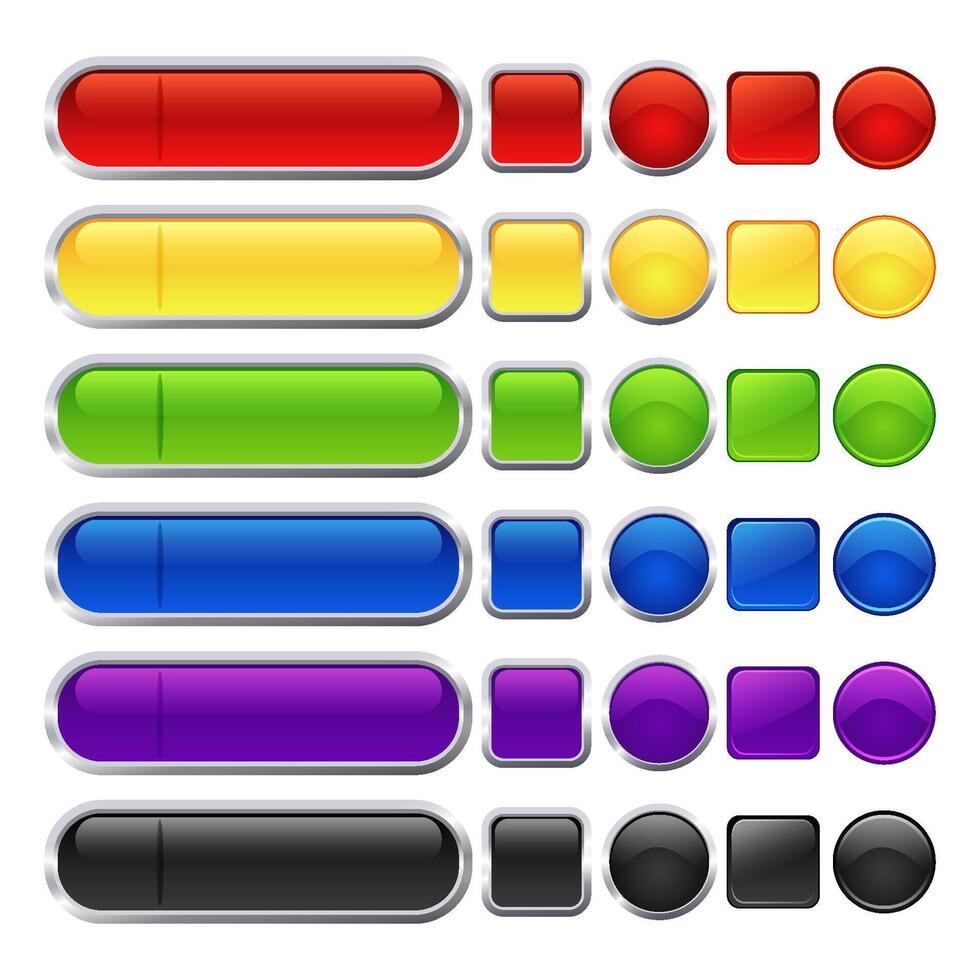 Set of different shape and color blank web buttons vector