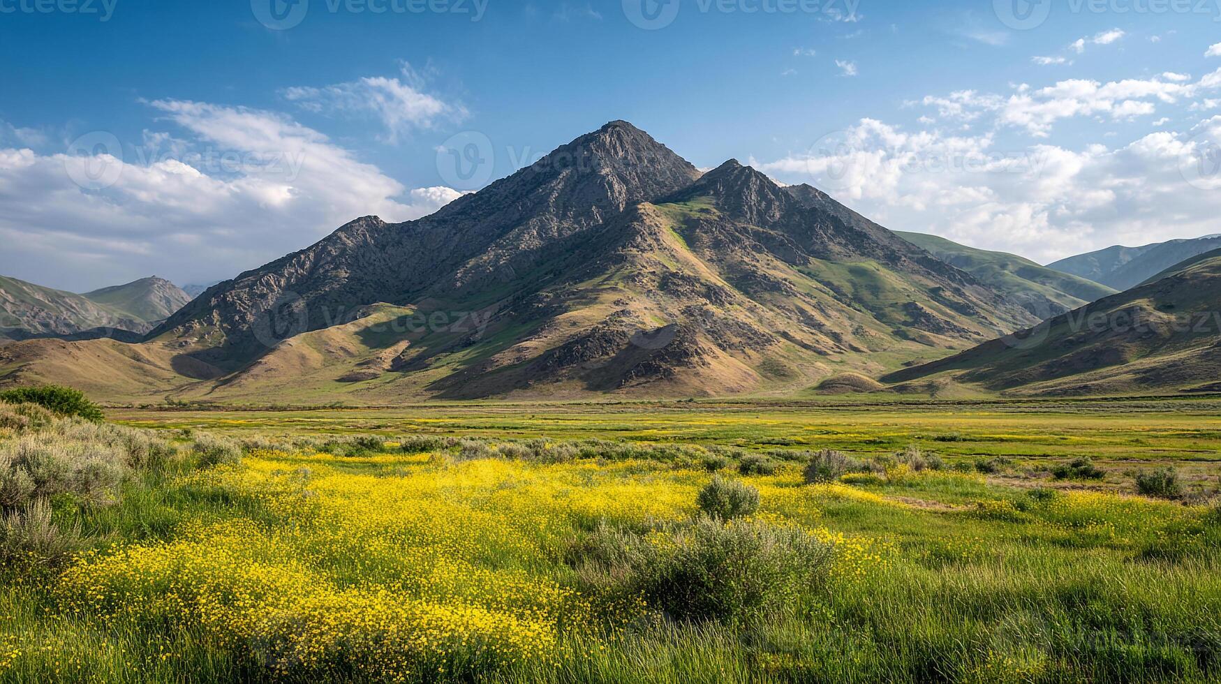 Photorealistic summer-landscape photography with sharp texture details photo