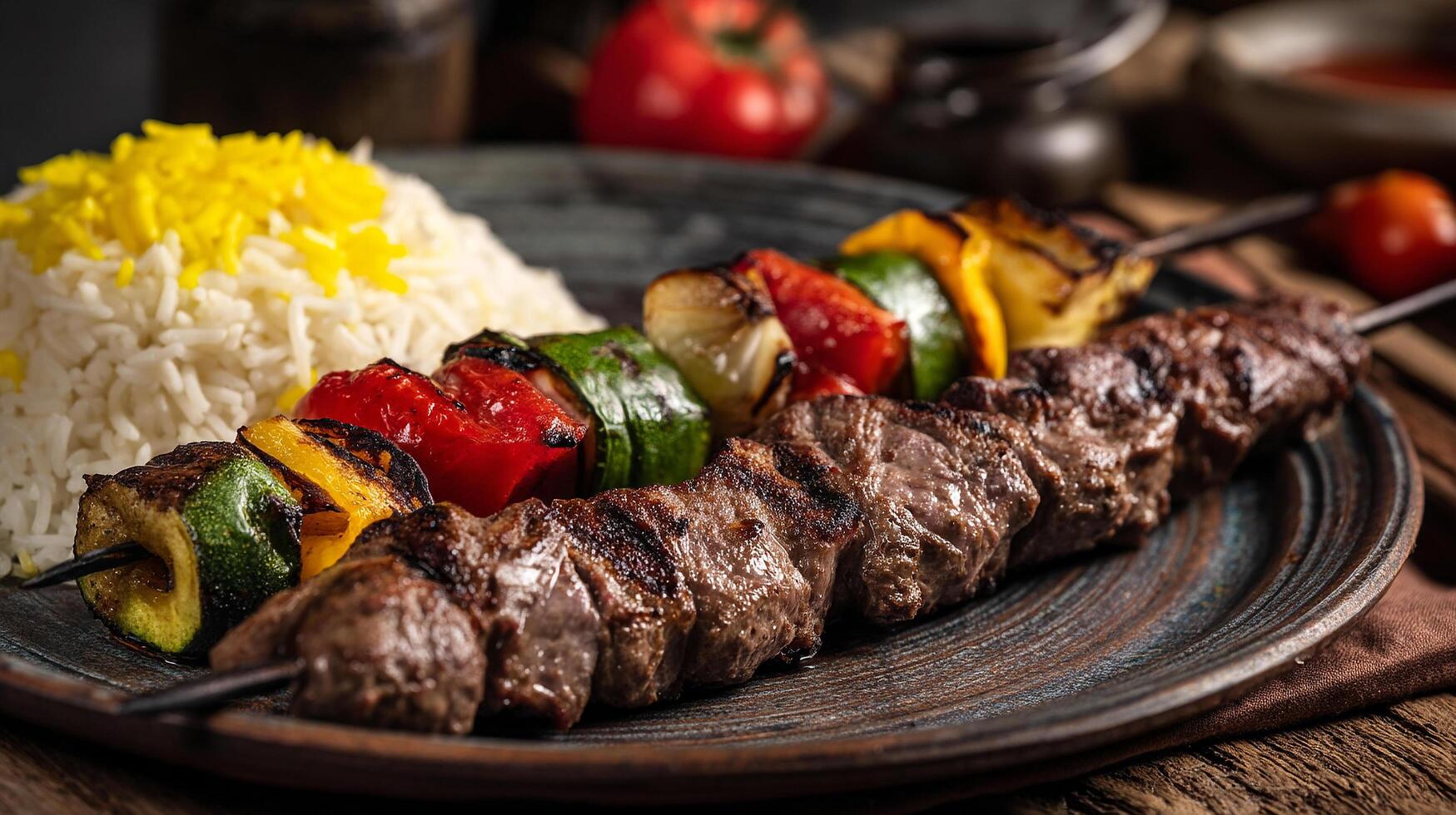 Crispy-edged delicious kabab with fresh salad photo