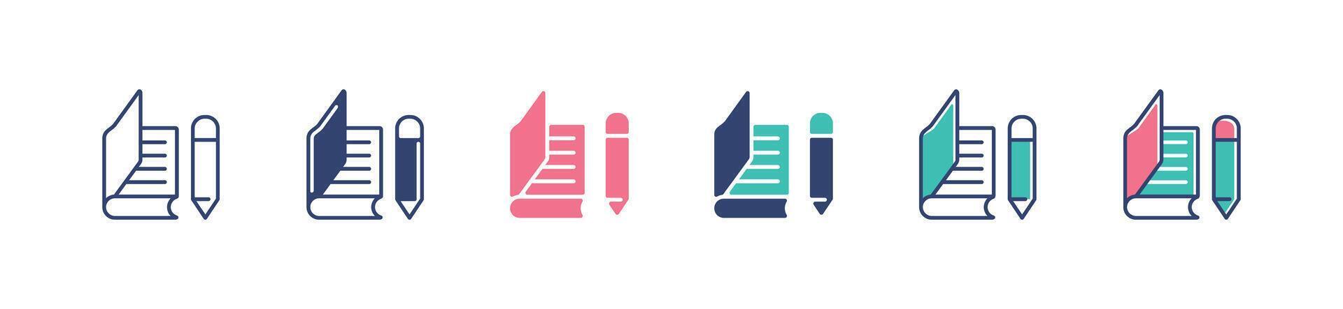 simple open book with pencil icon set study journal literature writing illustration business education task edit signs design vector